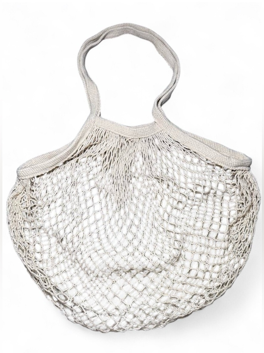Cotton Mesh Farmers Market Tote Bag Cream Knit Crochet Shopping Beach Grocery